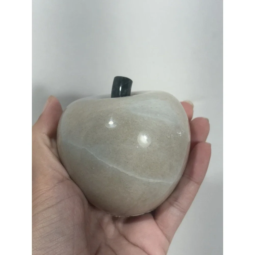 Hallmark Alabaster Marble Light Ivory White Pink APPLE Paperweight Vintage